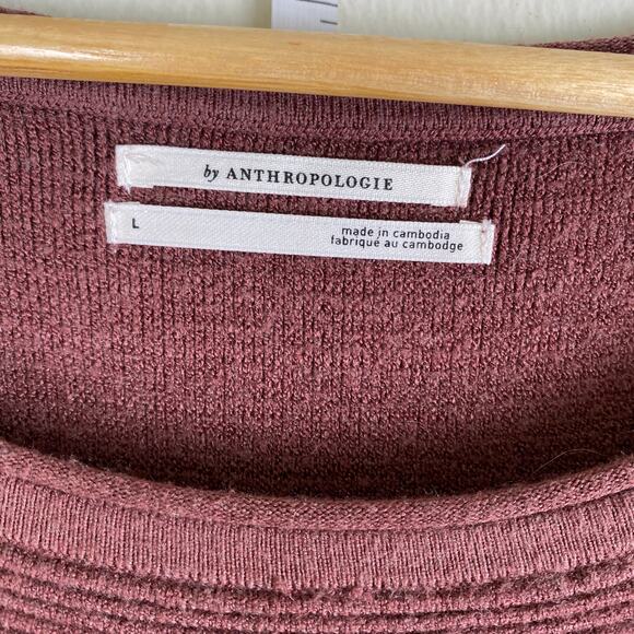 by Anthropologie Ribbed Knit Sweater Dress Size Large Pecan Brown Long Sleeve - Picture 7 of 10